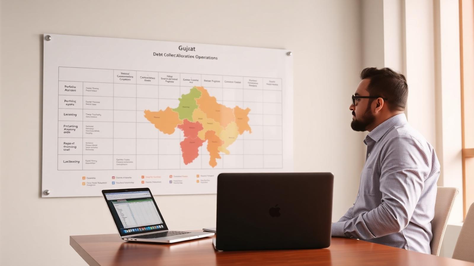 Operations manager reviewing a segmented collection allocation plan for Gujarat regions