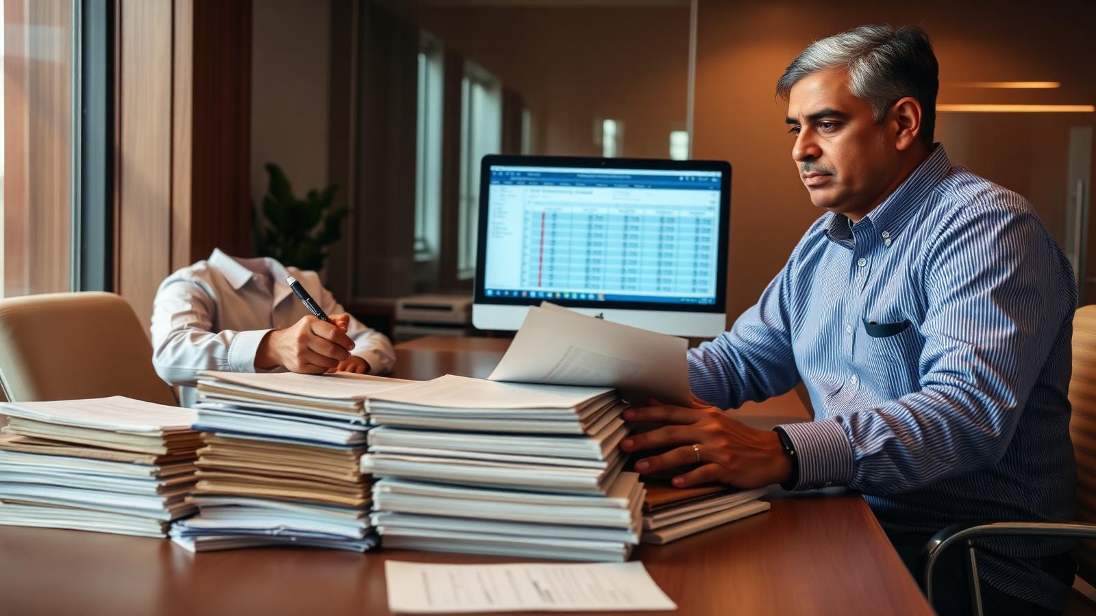 Recovery analysts reviewing aged written-off loan files and ageing analysis